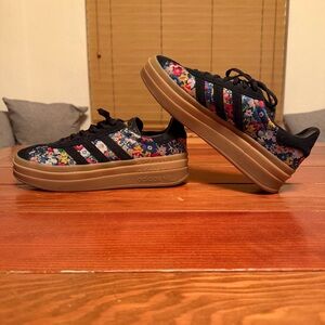 Adidas Liberty London Navy Blue Floral Platform Sneakers with Tan Sole